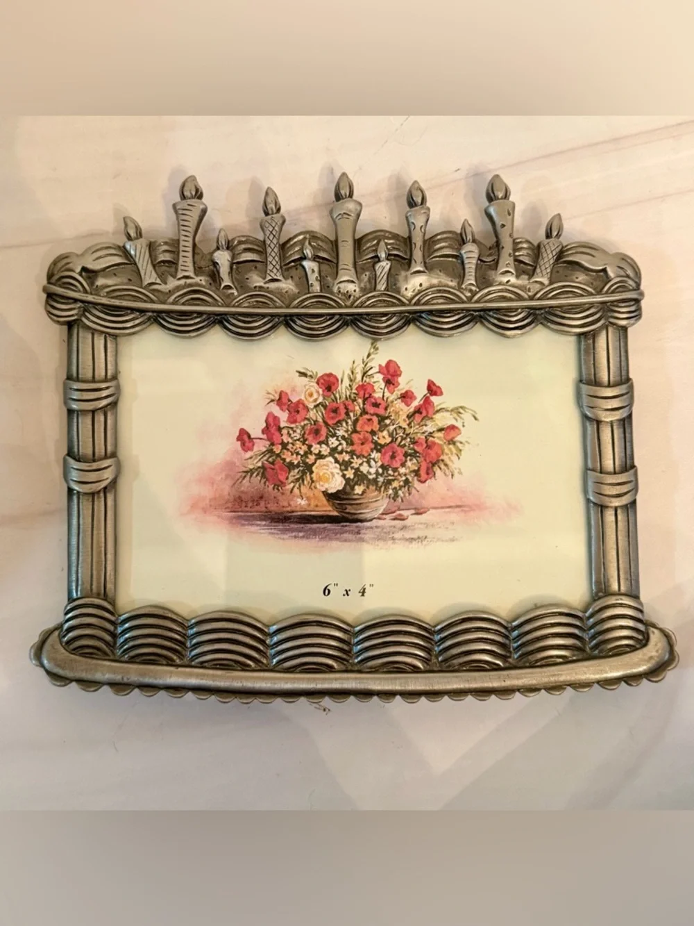 Heavy Silver Birthday / Celebration Cake Raised Detail 4x6 Picture Frame